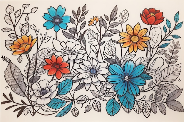 Handgezeichnete Doodles von Blumen und Blättern