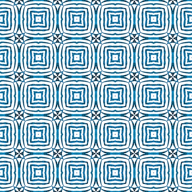 Handgezeichnete grüne Mosaik nahtlose Grenze. Blaues exquisites Boho-Chic-Sommerdesign. Textilfertiger bemerkenswerter Druck, Bademodenstoff, Tapete, Verpackung. Mosaik nahtlose Muster.