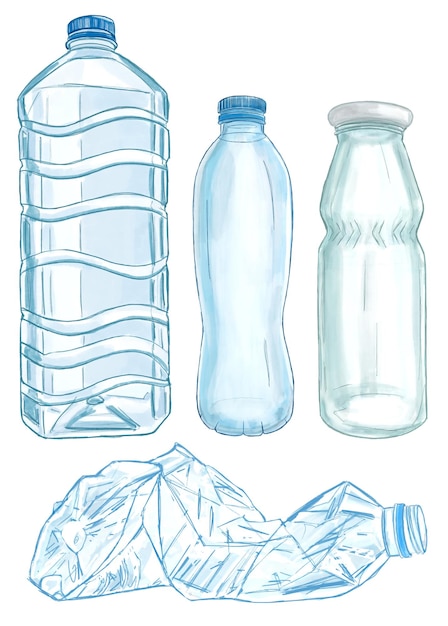 Foto handgezeichnete illustration aus plastikflaschen