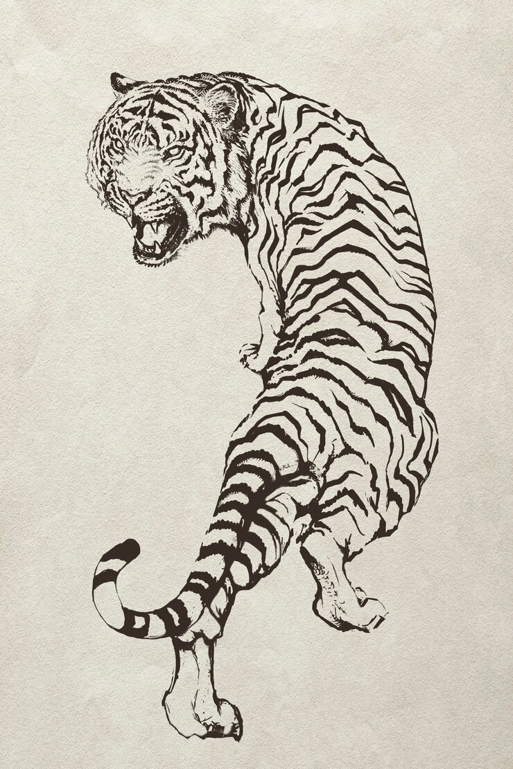 Foto handgezeichnete illustration des brüllenden tigers