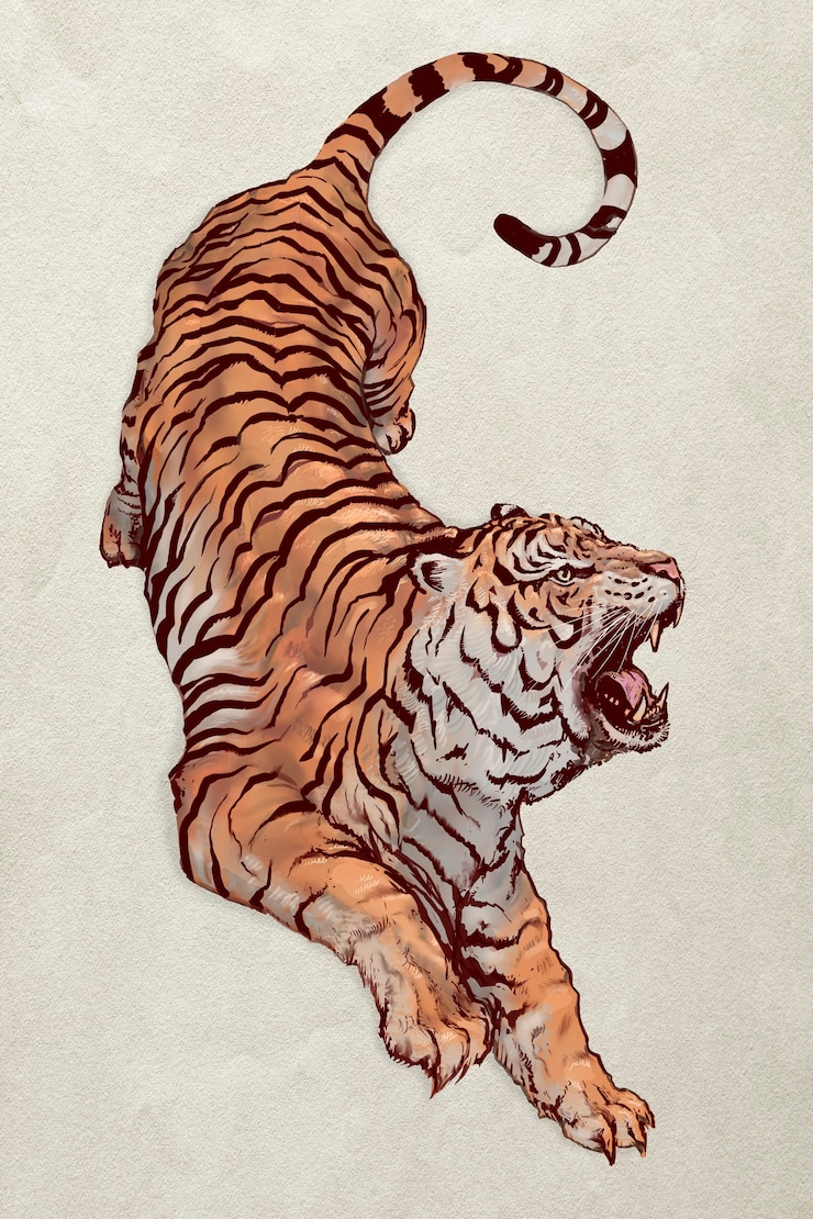 Foto handgezeichnete illustration des brüllenden tigers