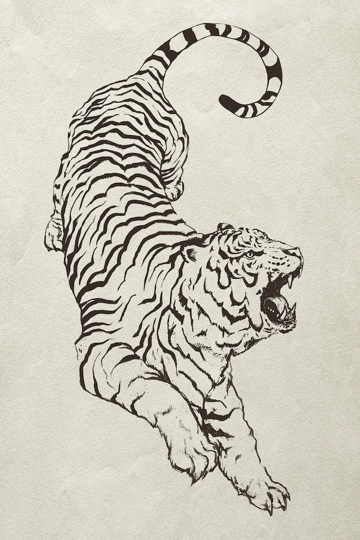 Foto handgezeichnete illustration des brüllenden tigers
