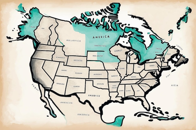 Handgezeichnete Karte Nordamerikas