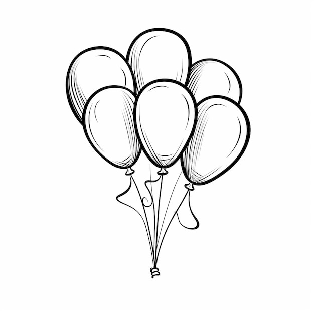 Handgezeichnete Kawaii-Ballons Geburtstagsfeier für Kinder Malbuchseite für Kinder