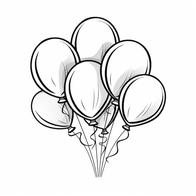 Handgezeichnete Kawaii-Ballons Geburtstagsfeier für Kinder Malbuchseite für Kinder