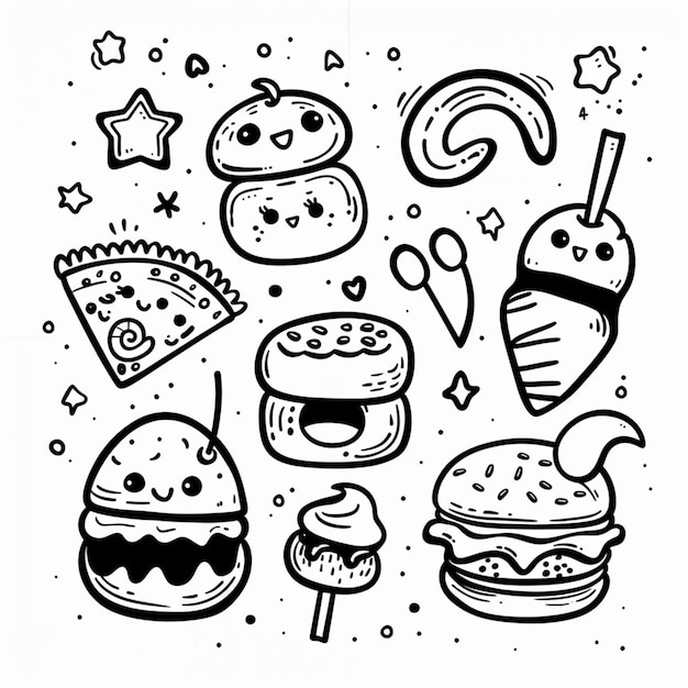 Handgezeichnete Kawaii-Farbbuchillustration