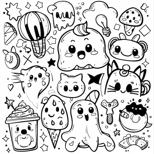 Handgezeichnete kawaii Malbuchillustration