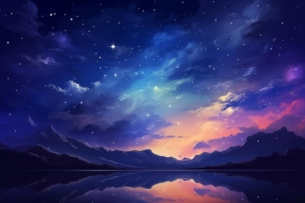 Handgezeichnete künstlerische schöne Nachthimmel-Landschaft Ölmalerei-Stil von Generative AI