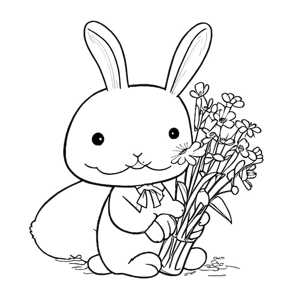 Handgezeichnete, niedliche Bunny-Farbbuchillustration