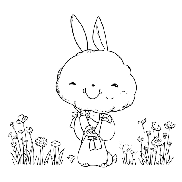 Handgezeichnete, niedliche Bunny-Farbbuchillustration