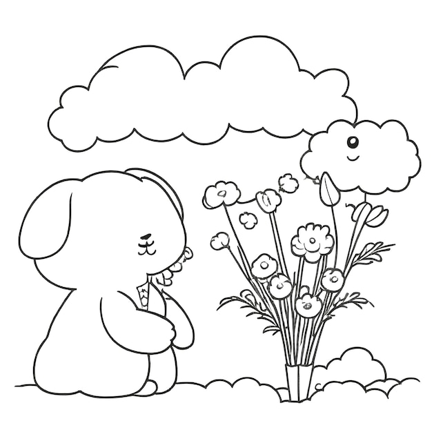 Handgezeichnete, niedliche Bunny-Farbbuchillustration