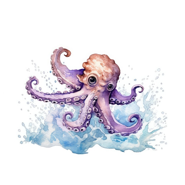 Foto handgezeichnete oktopus-illustration in aquarell