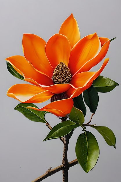 Handgezeichnete orangefarbene Magnolienblüte mit weißem Hintergrund