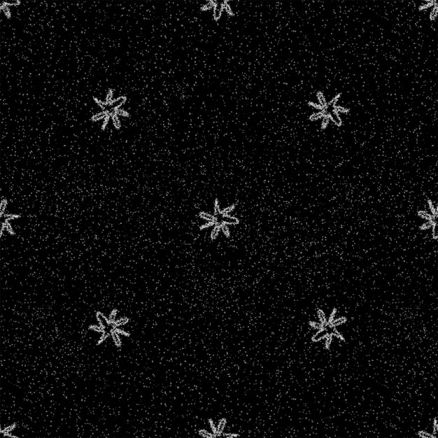 Handgezeichnete Schneeflocken Weihnachten nahtlose Muster. Subtile fliegende Schneeflocken auf Kreideschneeflocken Hintergrund. Authentische, handgezeichnete Schneeauflage aus Kreide. Atemberaubende Dekoration für die Weihnachtszeit.