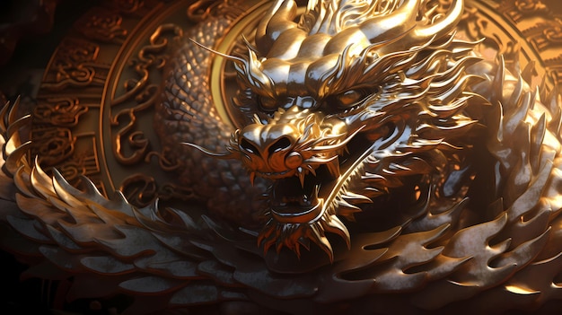 Handgezeichnete schöne Metalltextur mit goldener chinesischer Drachenillustration