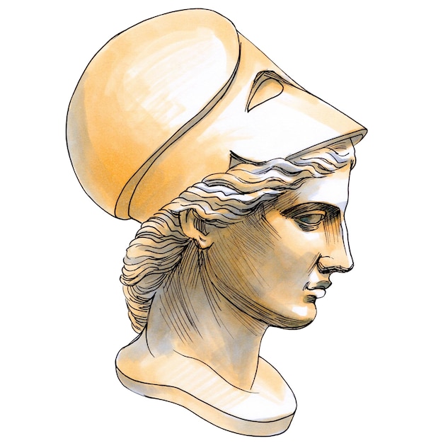 Foto handgezeichnete skizzenmarkierungen illustration der antiken griechischen göttin athena klassische griechische skulptur