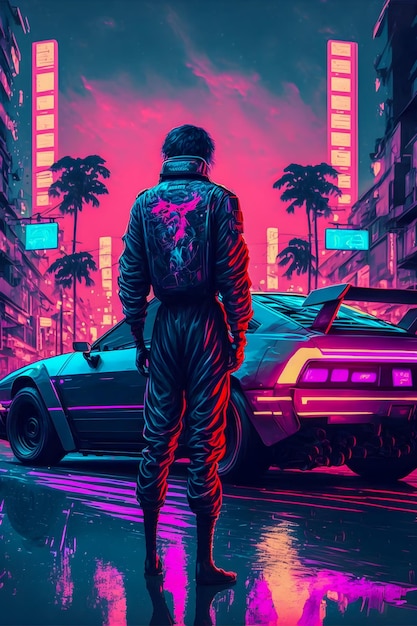 Handgezeichnete Synthwave-Japan-Illustration