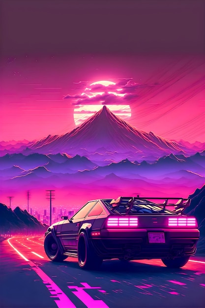 Handgezeichnete Synthwave-Japan-Illustration