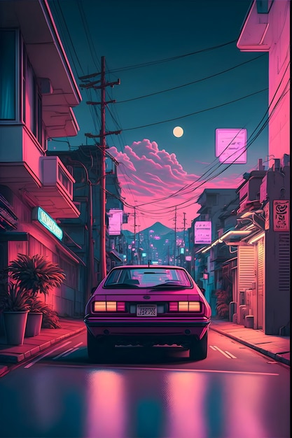 Handgezeichnete Synthwave-Japan-Illustration