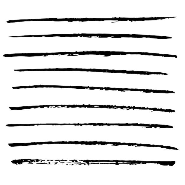 Handgezeichnete Tintenstriche und Grunge-Texturen, isoliert auf weißem Hintergrund Satz von handgezeichneten Tintenbürsten Vektorillustration