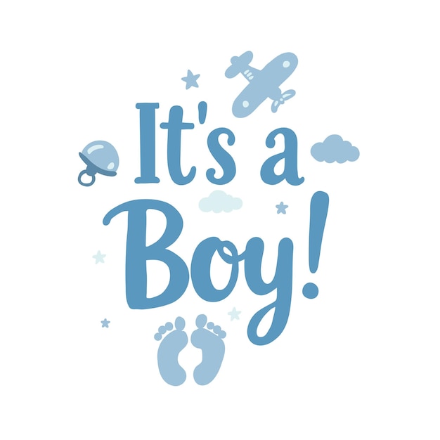 Handgezeichnete Typografie Schriftdesign Es ist eine Jungen-Baby-Shower-Grüßkarte