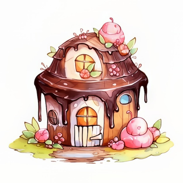 Handgezeichnete Vektorillustration eines niedlichen Zeichentrick-Gingerbread-Hauses mit Glasur