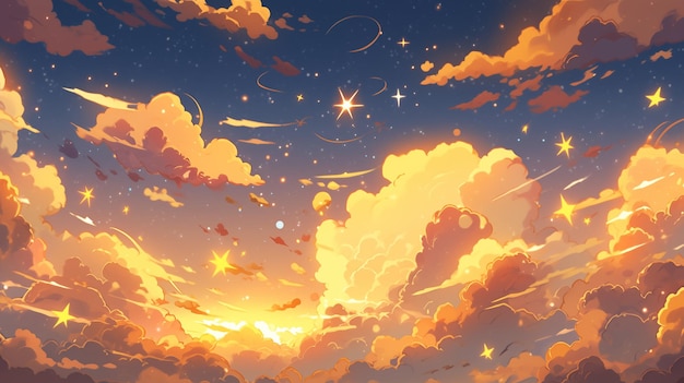 Foto handgezeichnete zeichentrickfilm-illustration des schönen sternenschirms