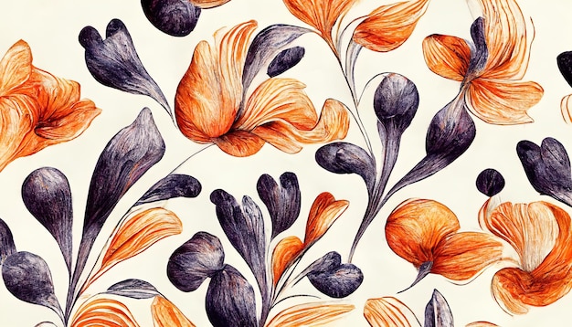 Handgezeichneter floraler Sommerhintergrund Botanischer nahtloser Hintergrund abstrakter Blumen Skizzenzeichnung Vintage-Stil