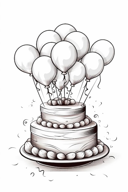 Handgezeichneter Geburtstagskuchen Umriss Illustration Malbuchseite für Kinder