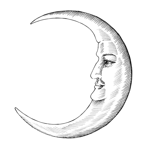 Handgezeichneter Halbmond mit Gesichtsdesignelement