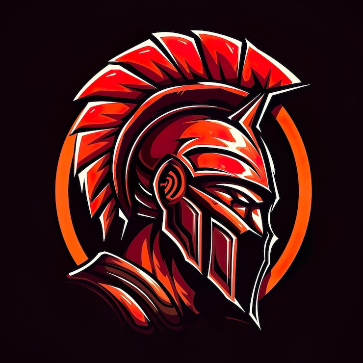 Foto handgezeichneter helm maskottchen-logo krieger-eisen-logo