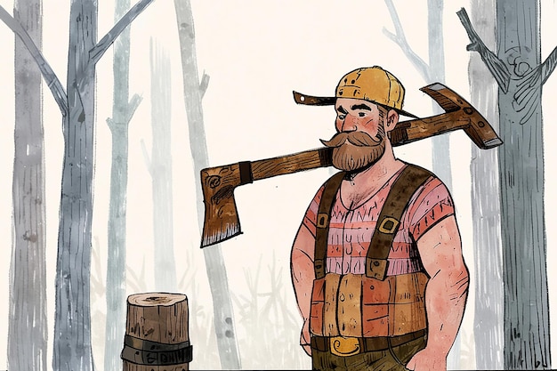 Handgezeichneter kanadischer Holzfäller mit Axe-Retro-Illustration