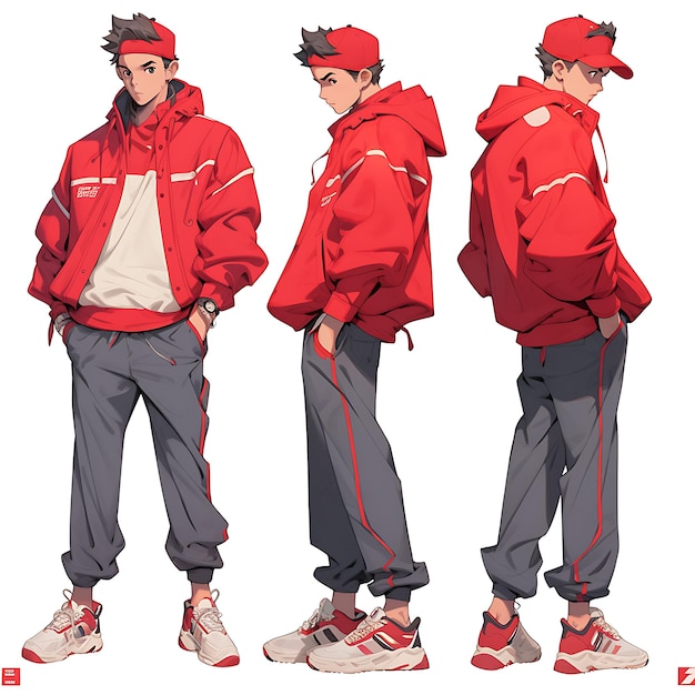 Handgezeichneter Mann Durchschnittsgröße Sportliche Kleidung mit Sneakers Fett Primary Anime Illustration kreativ
