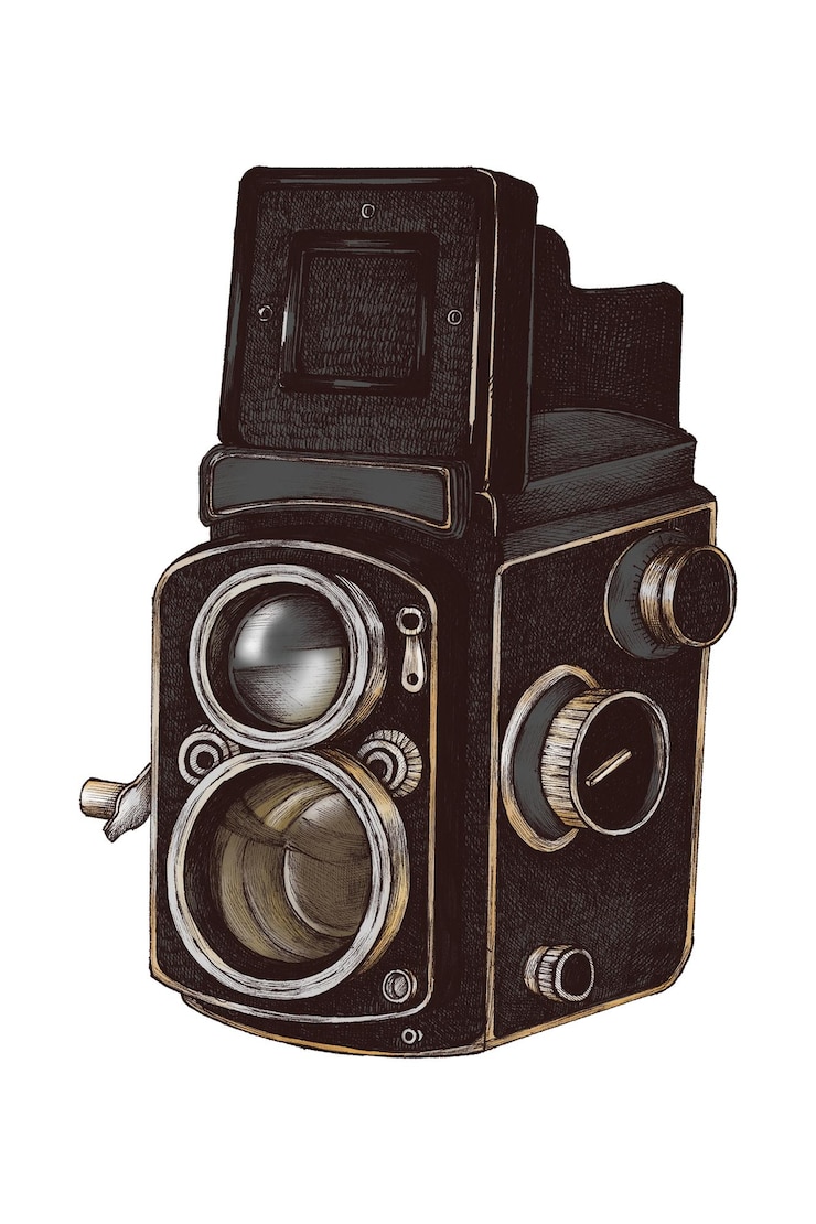 Foto handgezeichneter retro-filmkamera-aufkleber mit weißem designelement