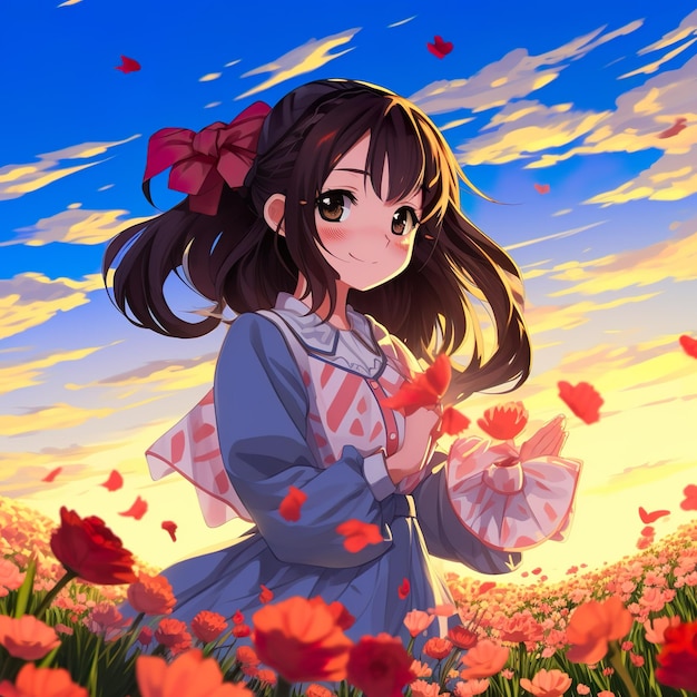 Handgezeichneter süßer Anime Blumenillustration generativ ai