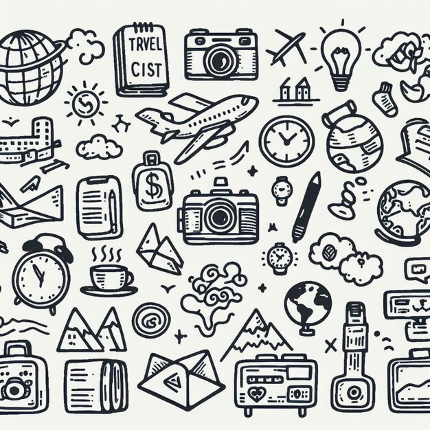Foto handgezeichneter vektor-reise-doodle-ikonensatz