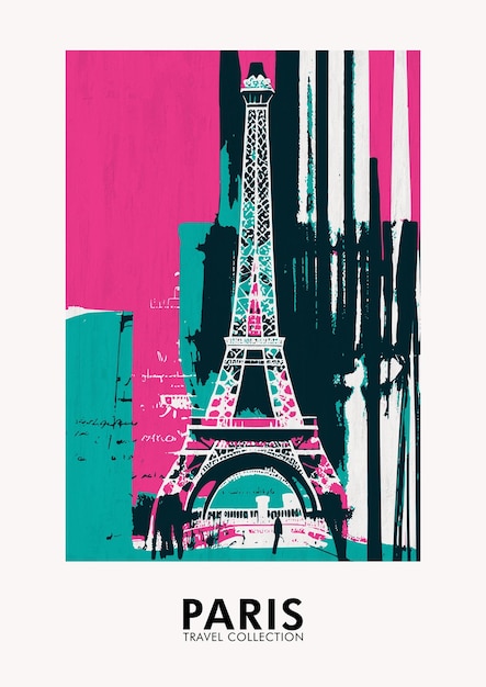 Handgezeichnetes abstraktes Paris Vintage Reiseposter mit schwarzer Tinte, druckbares Wohndekor