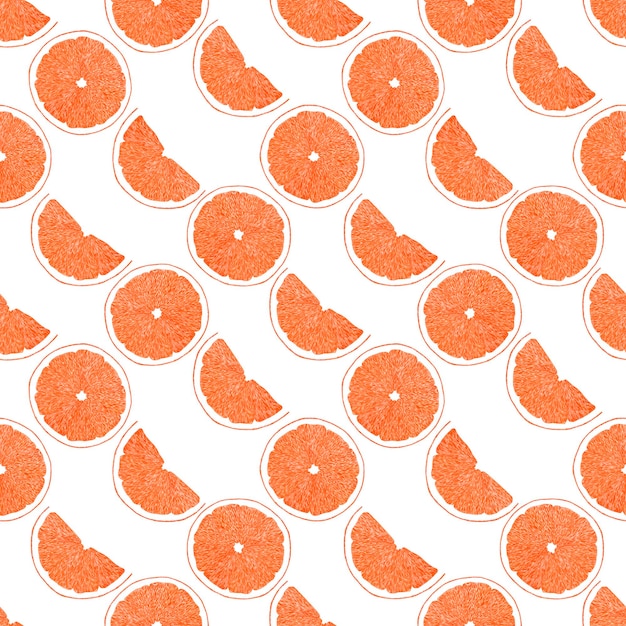 Handgezeichnetes Aquarell Orangenscheiben nahtloses Muster auf weißem Hintergrund Sammelalbum Postkarte Textilgewebe