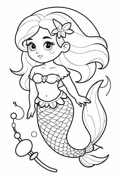 Foto handgezeichnetes cute mermaid malbuch illustration line art weißer hintergrund