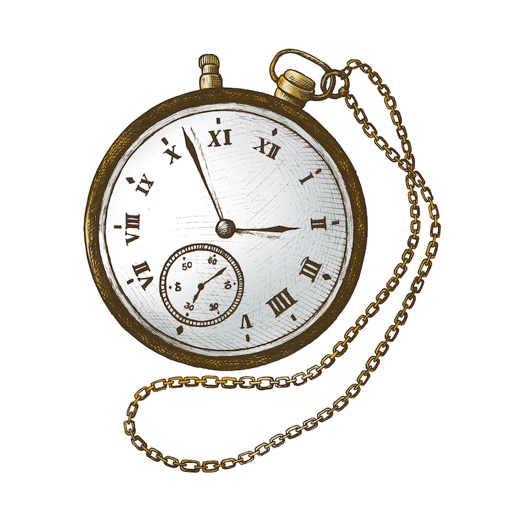 Foto handgezeichnetes designelement für einen retro-taschenuhr-aufkleber