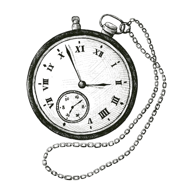 Handgezeichnetes Designelement für einen Retro-Taschenuhr-Aufkleber