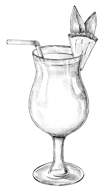 Handgezeichnetes Glas aus Ananas-Cocktail durchsichtig png
