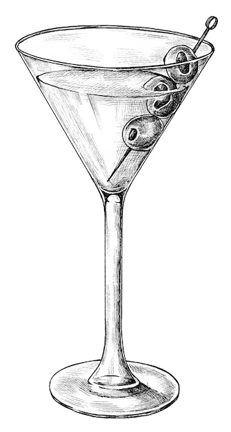 Handgezeichnetes Glas Martini-Cocktail durchsichtig png