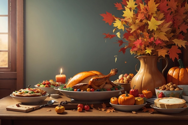 Handgezeichnetes Herbst- und Thanksgiving-Thema, Social-Media-Cover-Vorlage, Hintergrund, KI generiert