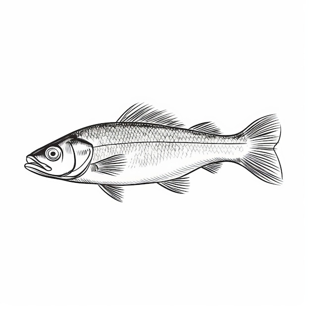 Handgezeichnetes Logo für Fischereibass auf weißem Hintergrund
