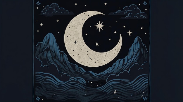 Handgezeichnetes nahtloses Muster mit Wolken, Mondsternen, Vektor, Sternen, Mondlicht, Nachthintergrund