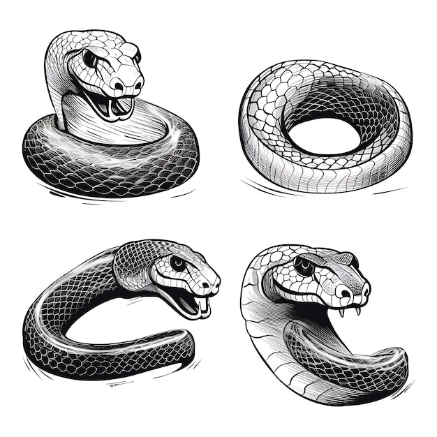 Handgezeichnetes Schlangenporträt Schwarz auf weißem Hintergrund Cont-Illustration minimalistisch