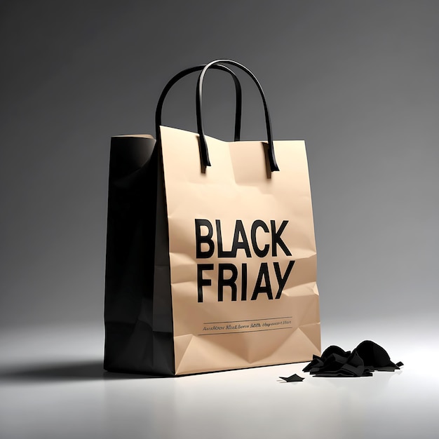 Handheld schwarzer Papierbeutel-Mockup für Black Friday ai generiert