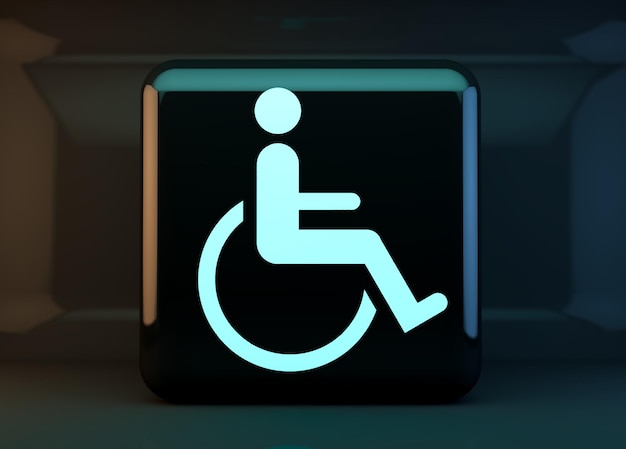 Handicap o persona en silla de ruedas símbolo 3d ilustración