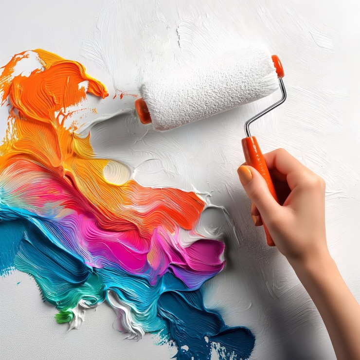 Foto handmalerei mit lebendigen farben an der weißen wand